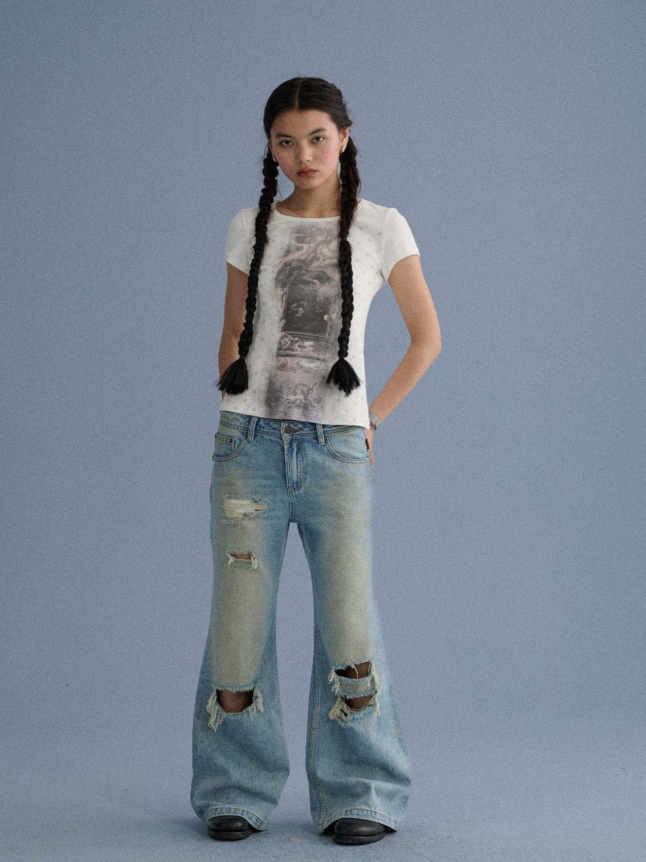 Achihara Soft Stretch Cotton Straight Fit Women Character White Short Sleeve T-Shirts