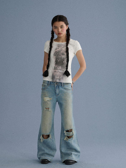 Achihara Soft Stretch Cotton Straight Fit Women Character White Short Sleeve T-Shirts