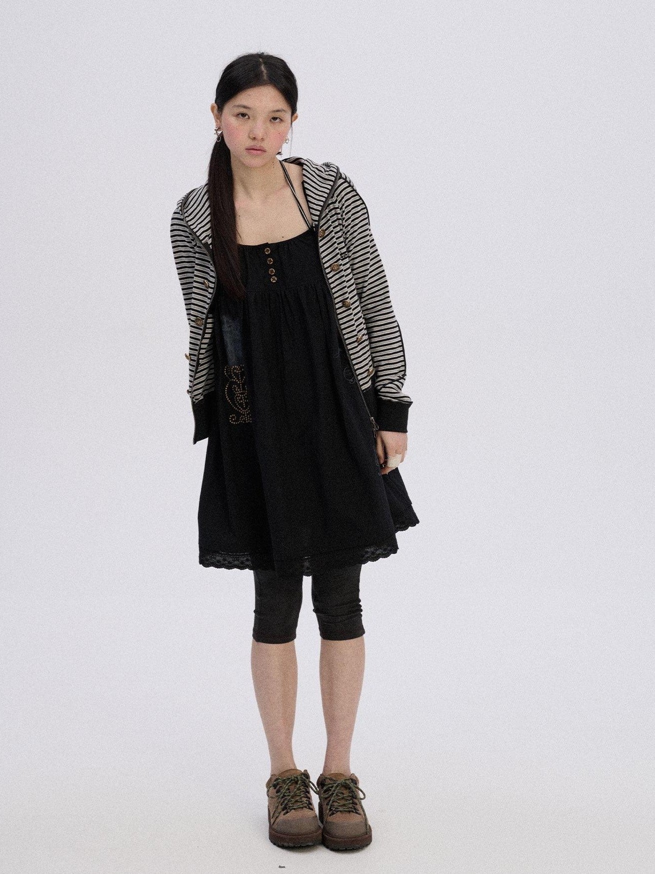 Achihara Soft Stretch Cotton Striped Cropped Hooded Zip Up Straight Fit Women Hoodies