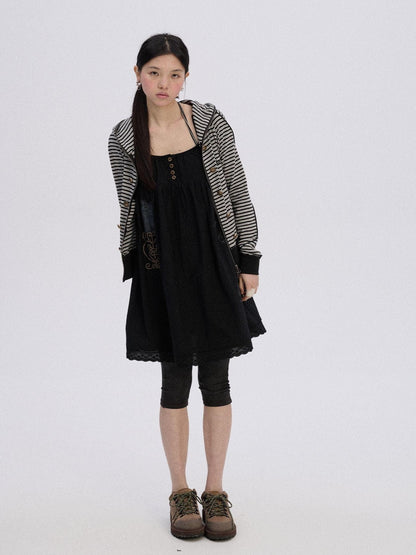 Achihara Soft Stretch Cotton Striped Cropped Hooded Zip Up Straight Fit Women Hoodies