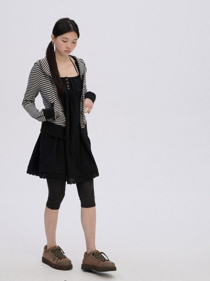Achihara Soft Stretch Cotton Striped Cropped Hooded Zip Up Straight Fit Women Hoodies
