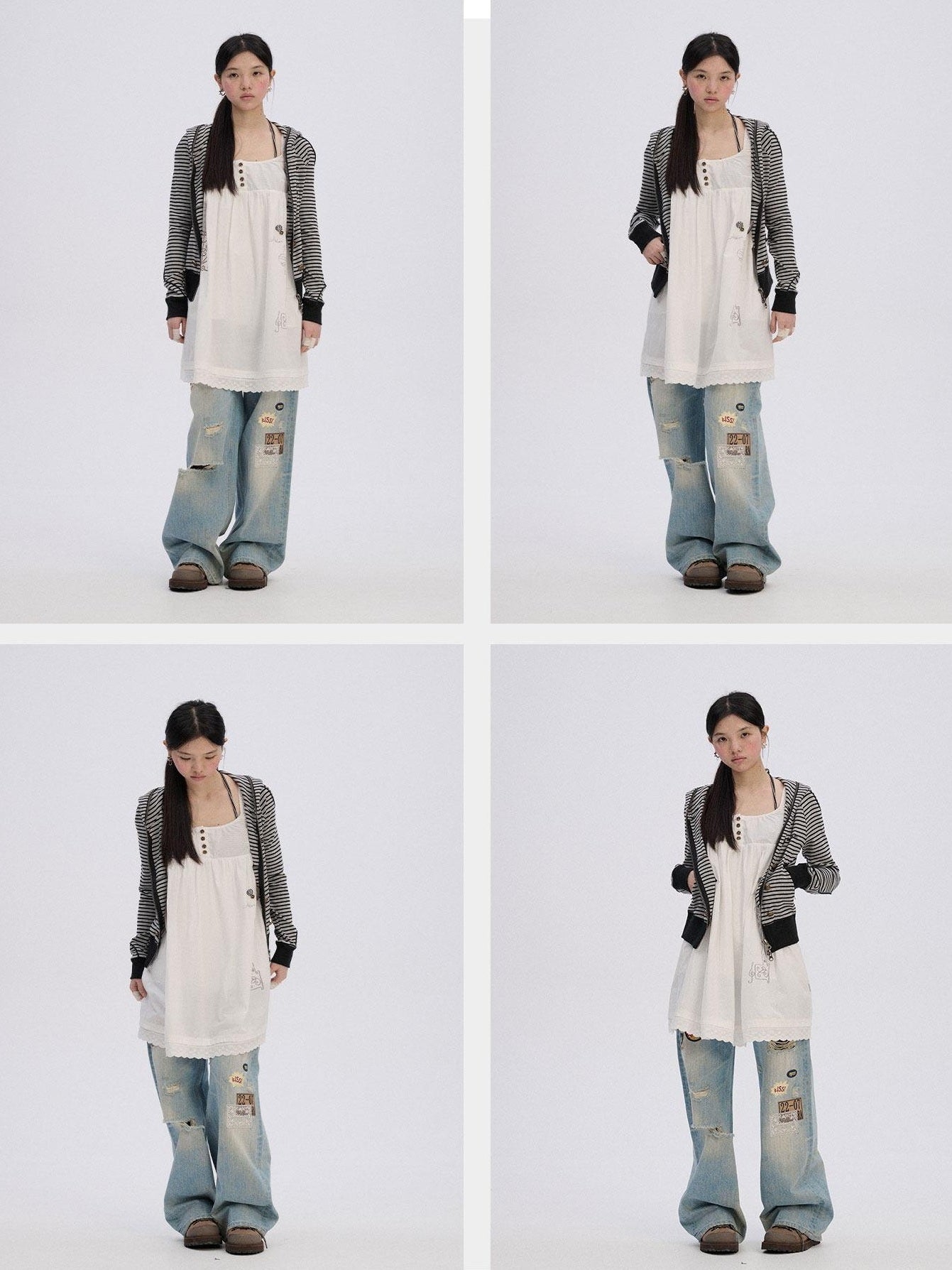 Achihara Soft Stretch Cotton Striped Cropped Hooded Zip Up Straight Fit Women Hoodies
