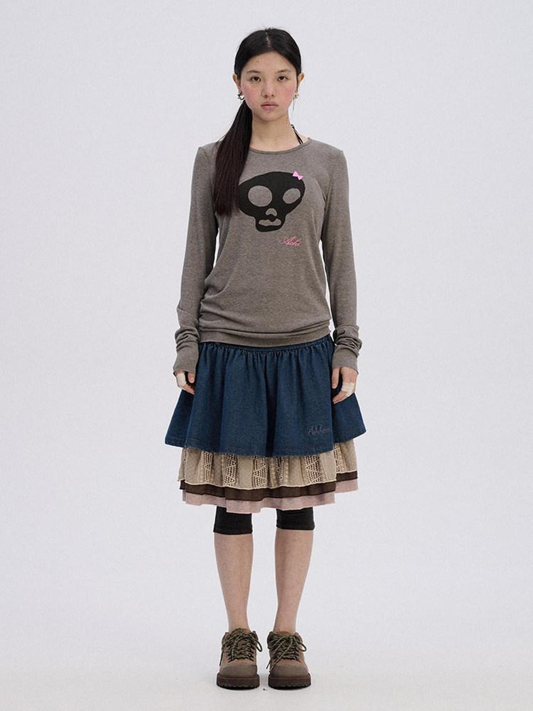 Achihara Soft Stretch Viscose Blend Skull Crew Neck Office Women Long Sleeve T-Shirts