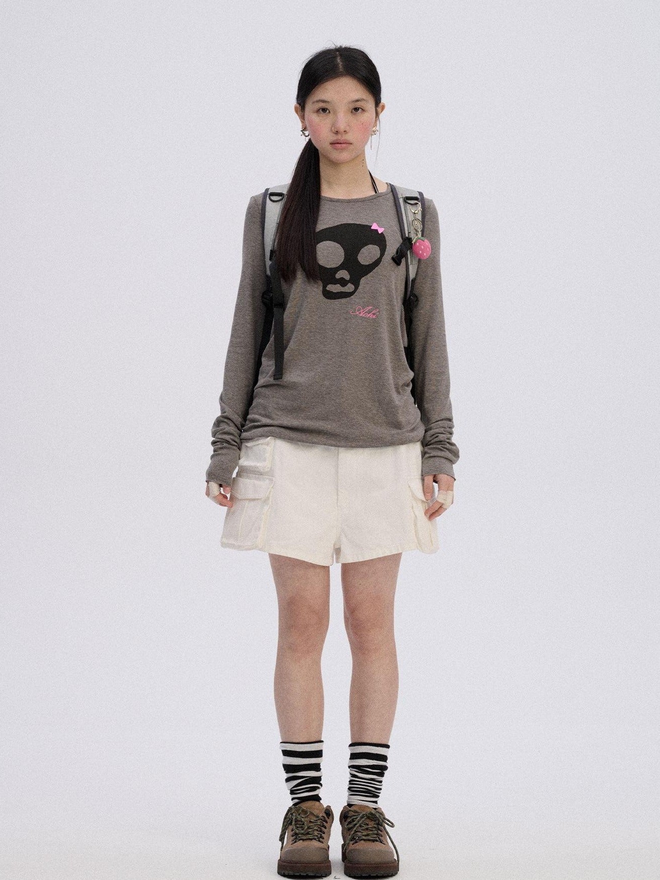 Achihara Soft Stretch Viscose Blend Skull Crew Neck Office Women Long Sleeve T-Shirts