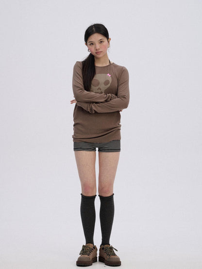 Achihara Soft Stretch Viscose Blend Skull Crew Neck Office Women Long Sleeve T-Shirts