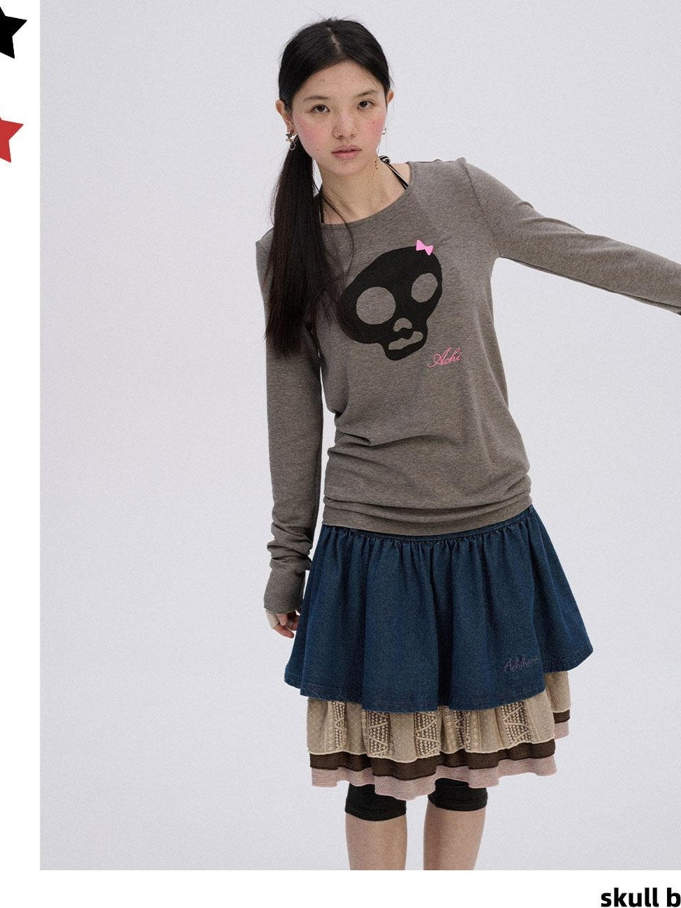 Achihara Soft Stretch Viscose Blend Skull Crew Neck Office Women Long Sleeve T-Shirts