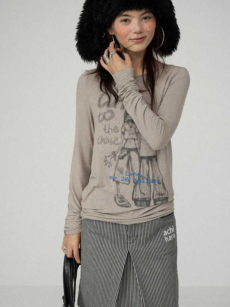 Achihara Soft Stretch Viscose Long Sleeve Crewneck Straight Fit Women Office Wear T-Shirt-5