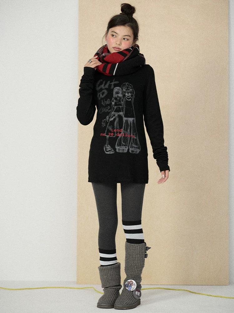 Achihara Soft Viscose Blend Long Sleeve Straight Fit Women Heart Graphic Office T-Shirt-1