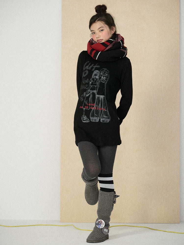 Achihara Soft Viscose Blend Long Sleeve Straight Fit Women Heart Graphic Office T-Shirt-4