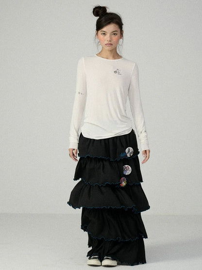 Achihara Soft Viscose Blend Straight Fit Long Sleeve Crew Neck Striped Women T-Shirt