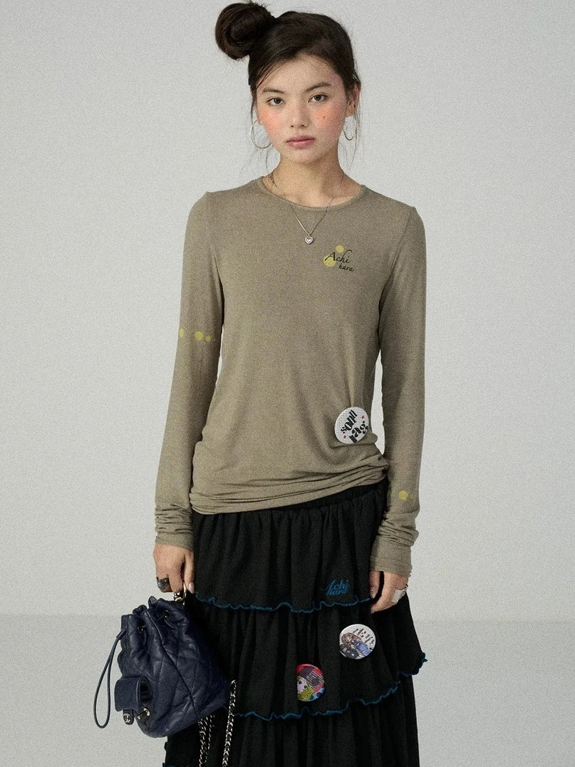 Achihara Soft Viscose Blend Straight Fit Long Sleeve Crew Neck Striped Women T-Shirt