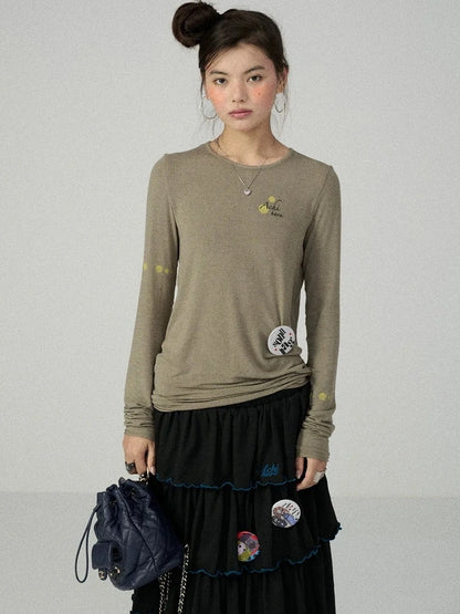 Achihara Soft Viscose Blend Straight Fit Long Sleeve Crew Neck Striped Women T-Shirt