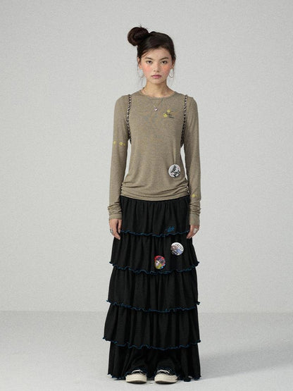 Achihara Soft Viscose Blend Straight Fit Long Sleeve Crew Neck Striped Women T-Shirt