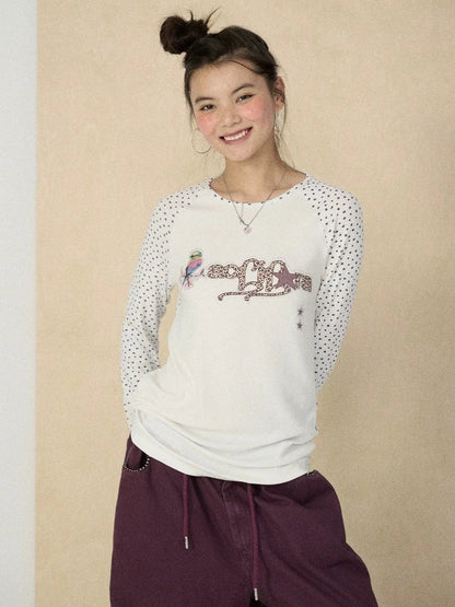 Achihara Soft Viscose Floral Long Sleeve Crew Neck Straight Fit Women Work Casual T-Shirt