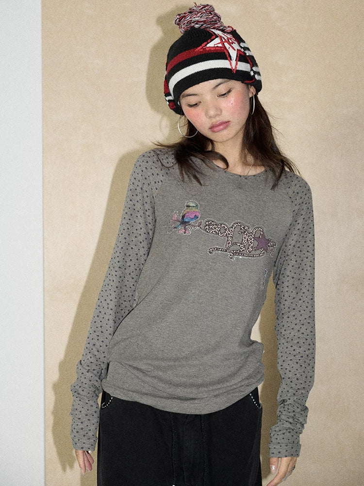 Achihara Soft Viscose Floral Long Sleeve Crew Neck Straight Fit Women Work Casual T-Shirt-5