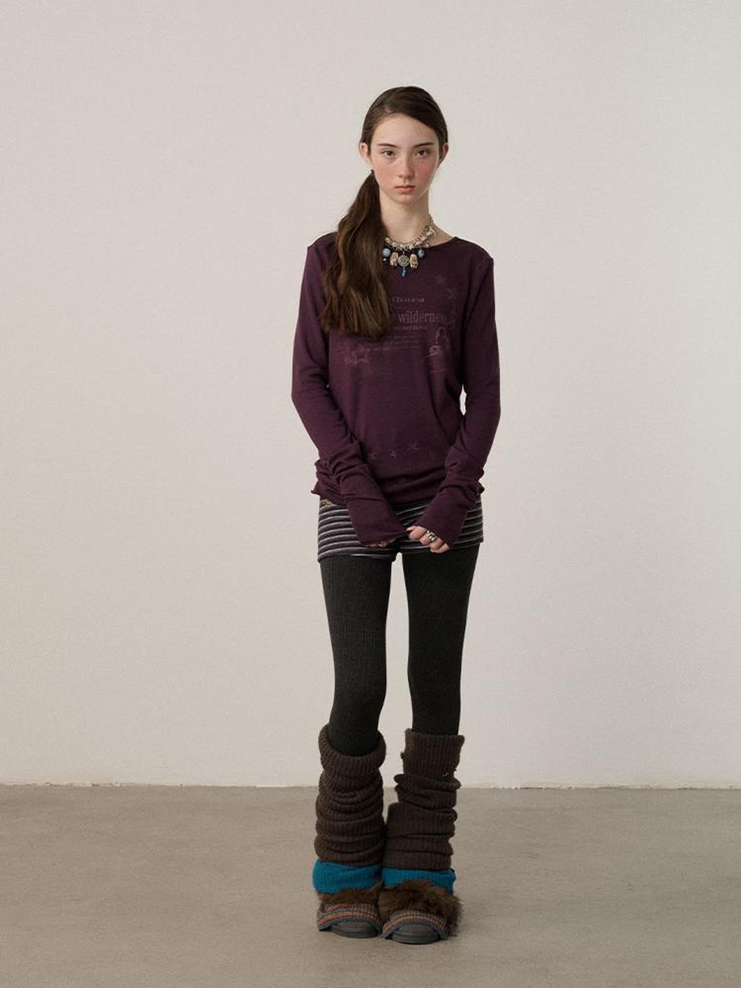 Achihara Soft Viscose Long Sleeve Letter Print Commuter Slim Fit Women Round Neck T-Shirt