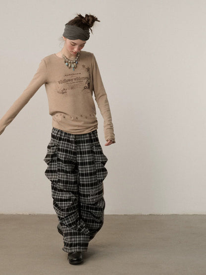 Achihara Soft Viscose Long Sleeve Letter Print Commuter Slim Fit Women Round Neck T-Shirt