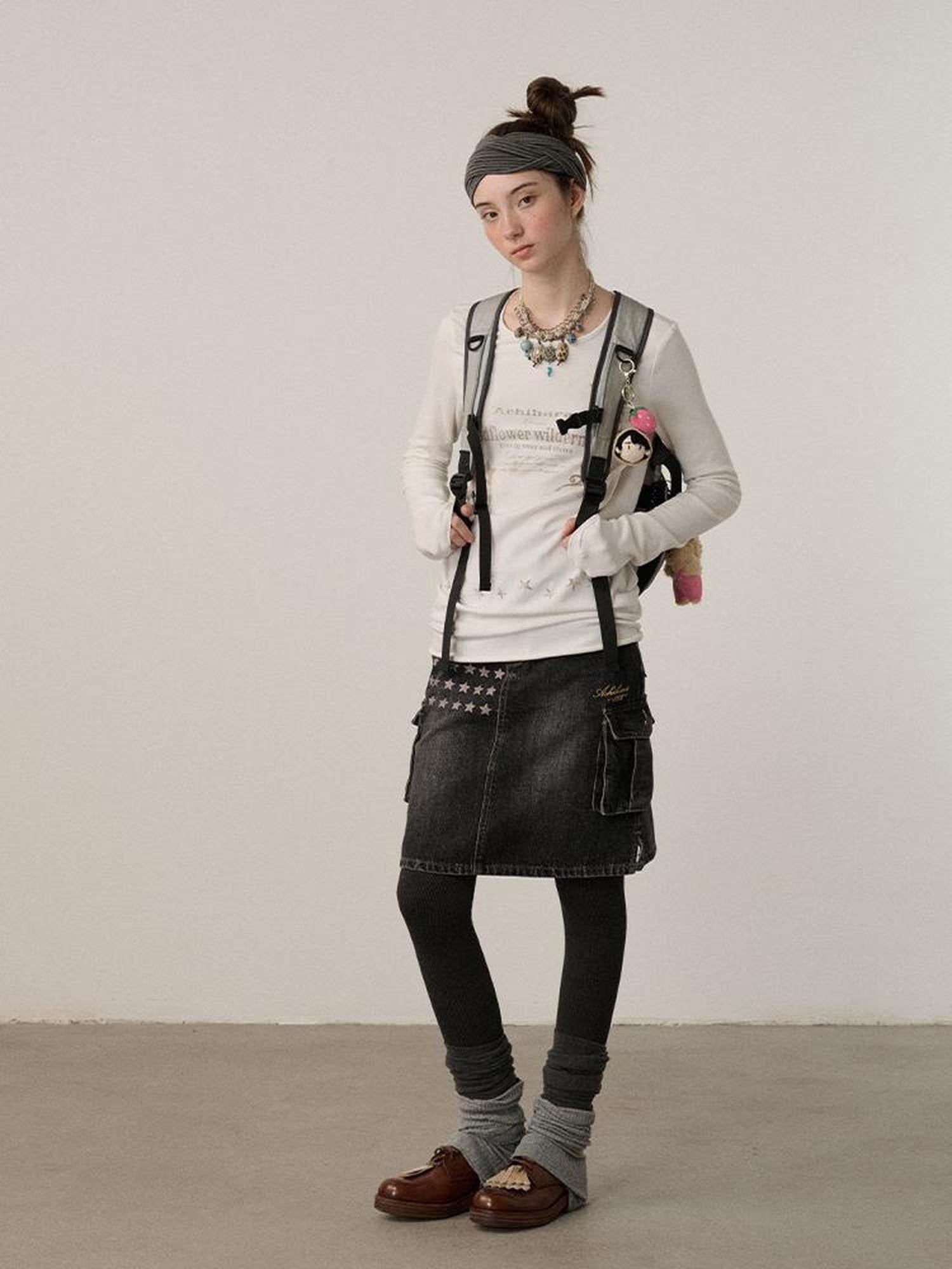 Achihara Soft Viscose Long Sleeve Letter Print Commuter Slim Fit Women Round Neck T-Shirt