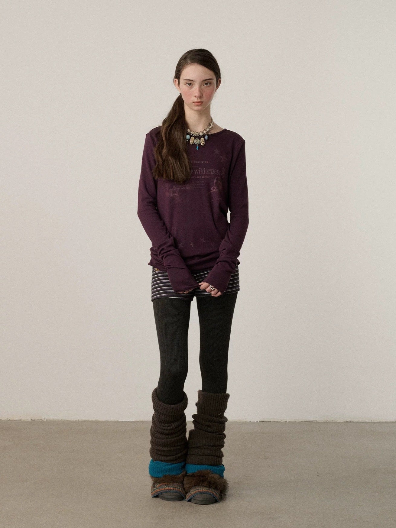 Achihara Soft Viscose Long Sleeve Letter Print Commuter Slim Fit Women Round Neck T-Shirt