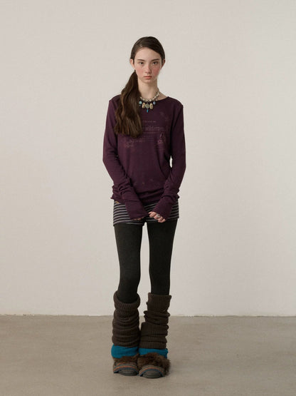 Achihara Soft Viscose Long Sleeve Letter Print Commuter Slim Fit Women Round Neck T-Shirt