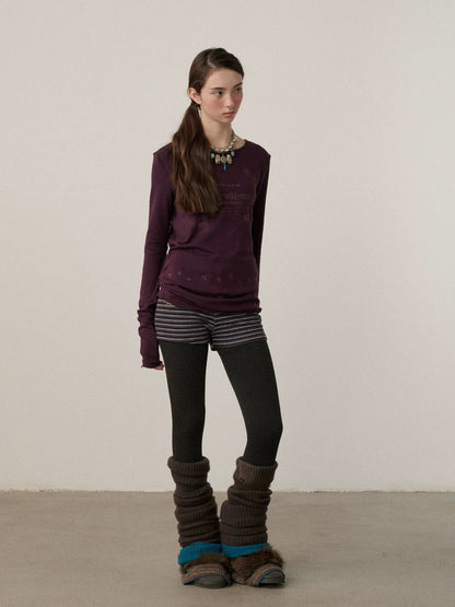 Achihara Soft Viscose Long Sleeve Letter Print Commuter Slim Fit Women Round Neck T-Shirt