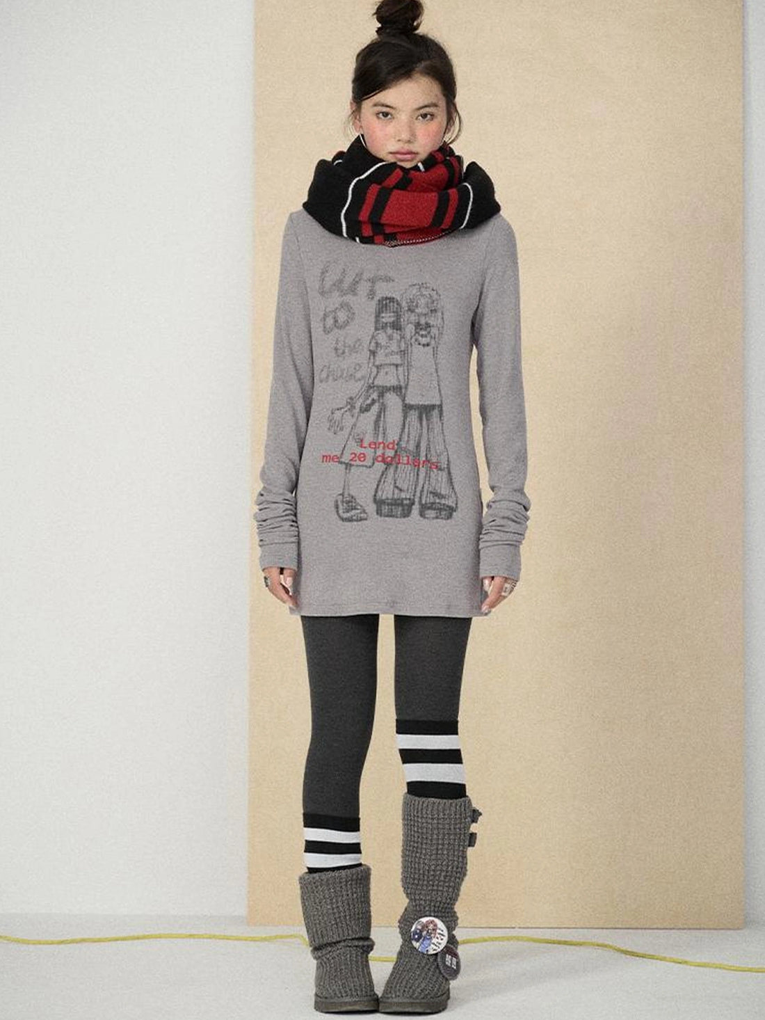 Achihara Soft viscose blend long sleeve straight fit women heart graphic office T-Shirt