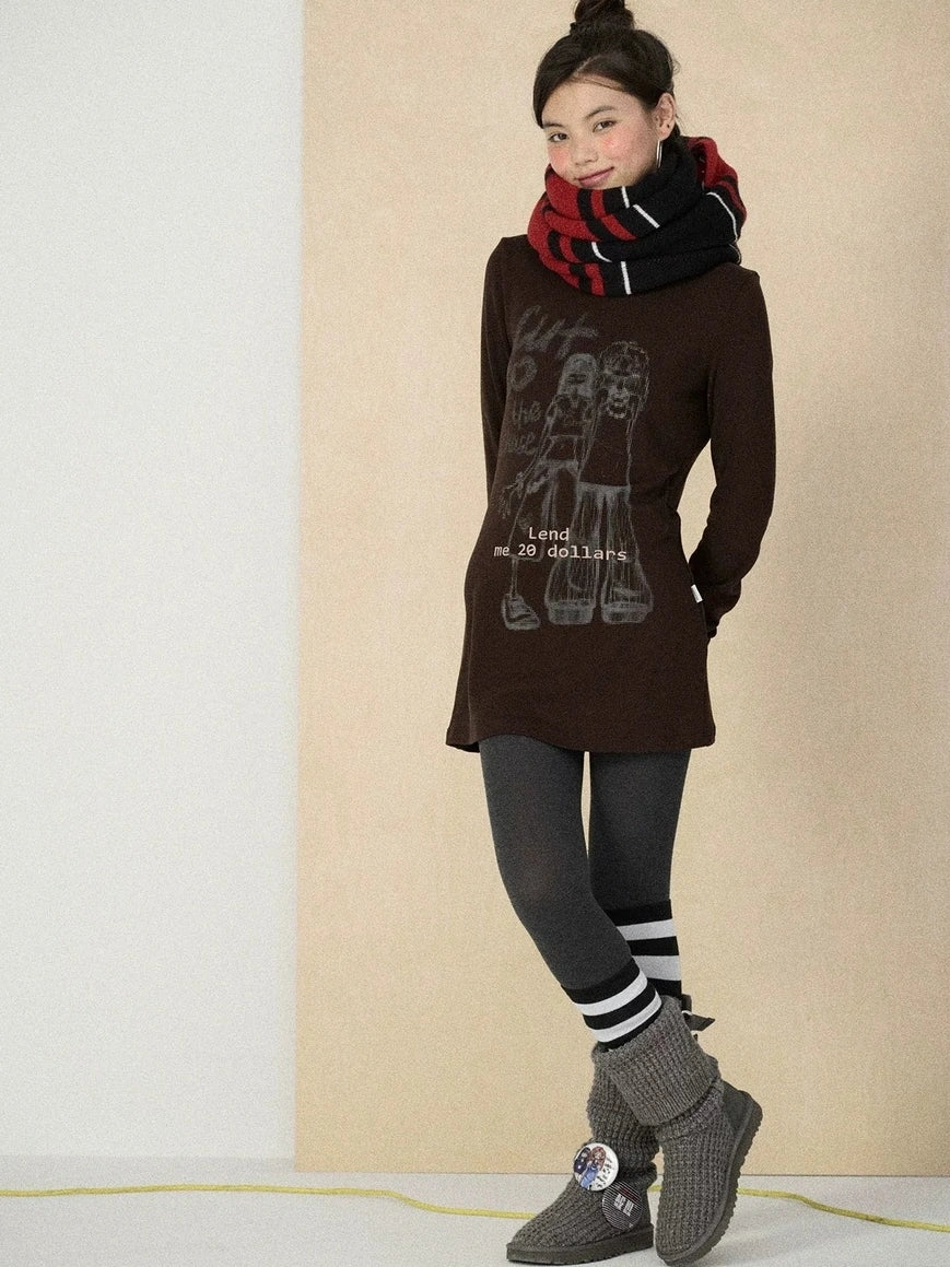 Achihara Soft viscose blend long sleeve straight fit women heart graphic office T-Shirt