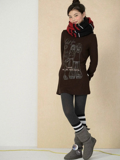 Achihara Soft viscose blend long sleeve straight fit women heart graphic office T-Shirt