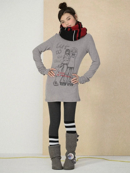 Achihara Soft viscose blend long sleeve straight fit women heart graphic office T-Shirt