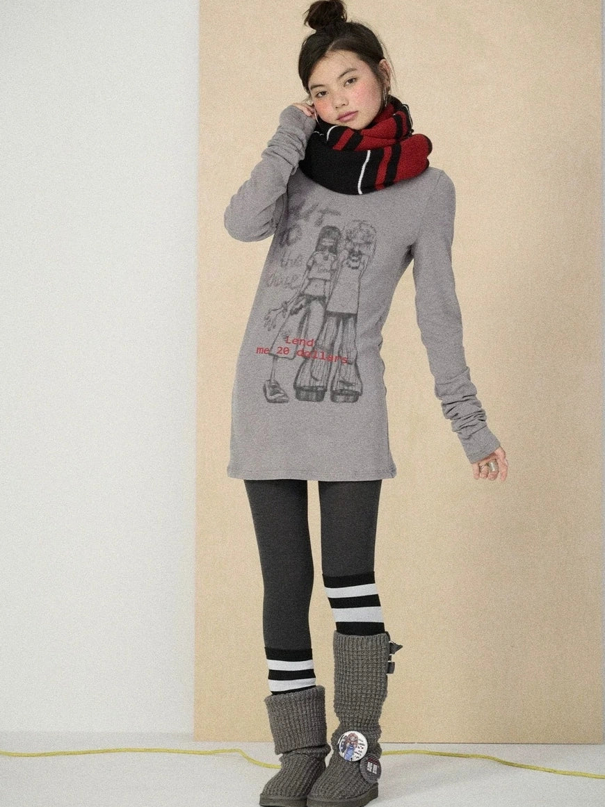 Achihara Soft viscose blend long sleeve straight fit women heart graphic office T-Shirt