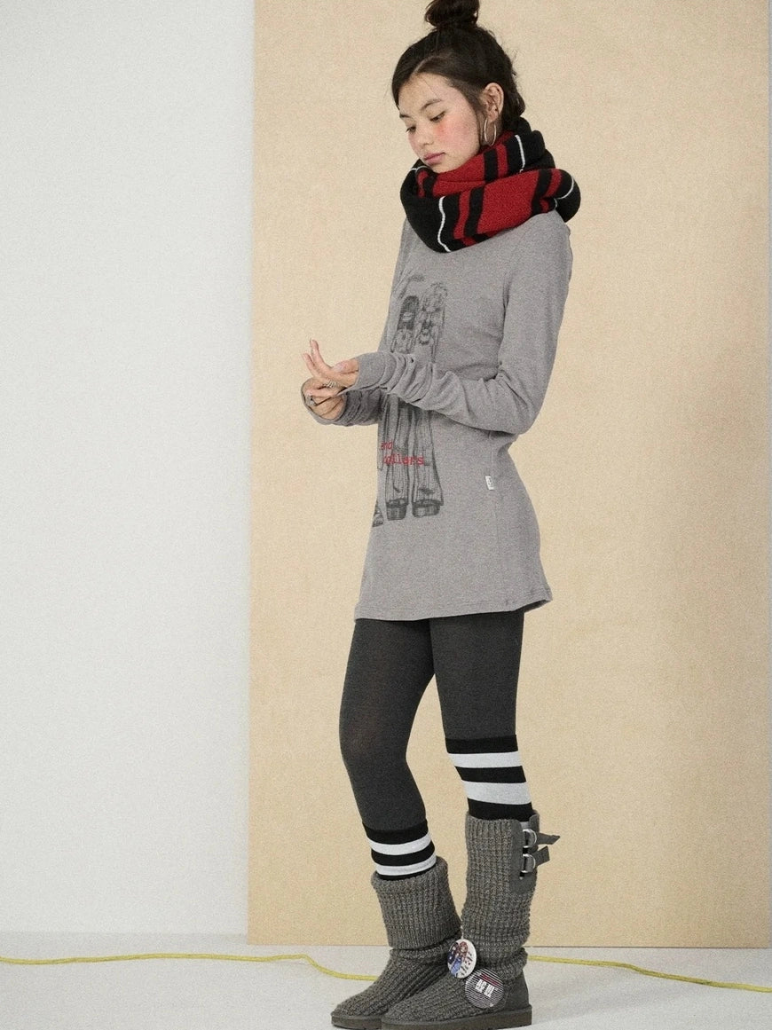 Achihara Soft viscose blend long sleeve straight fit women heart graphic office T-Shirt