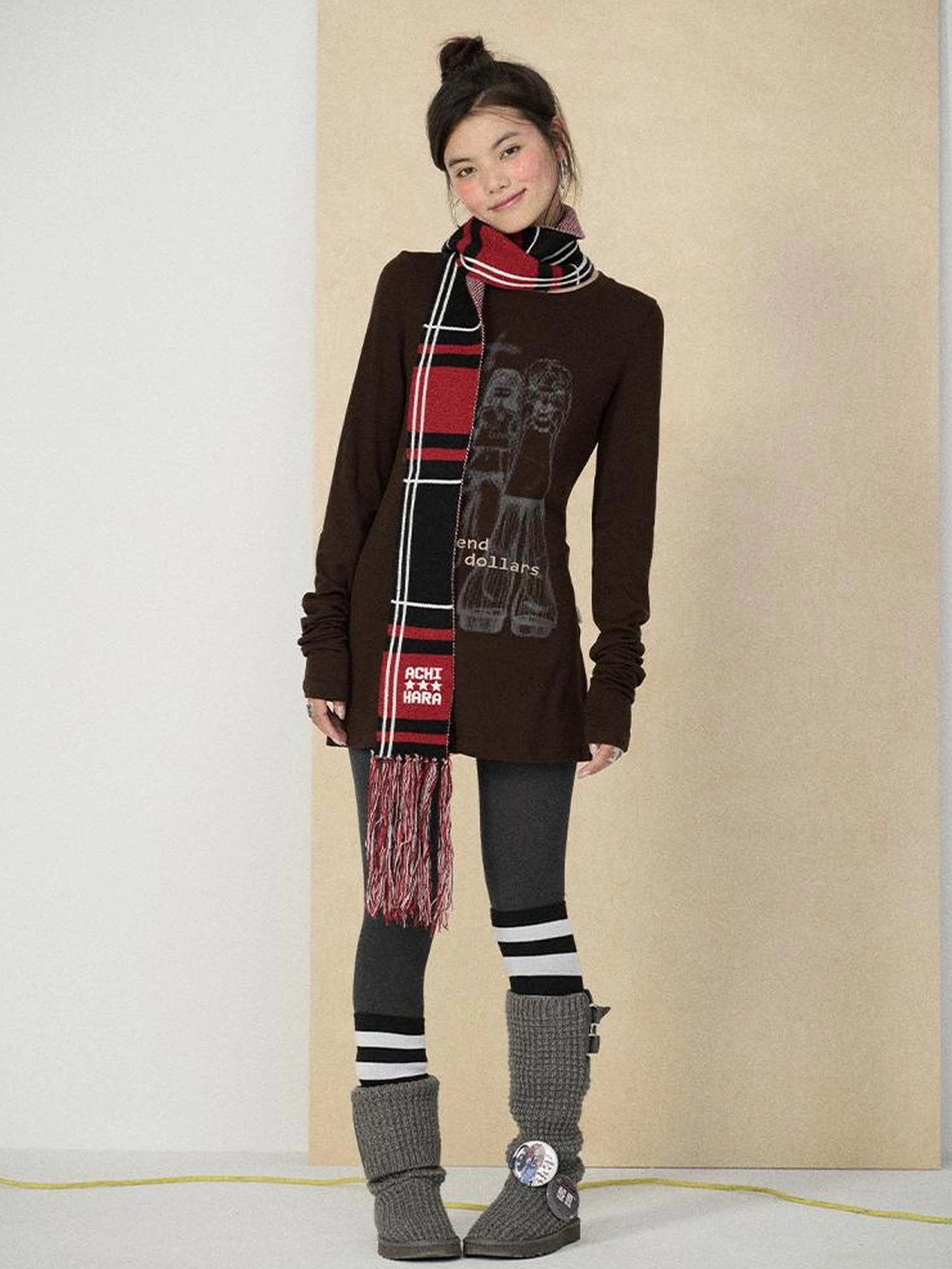 Achihara Soft viscose blend long sleeve straight fit women heart graphic office T-Shirt