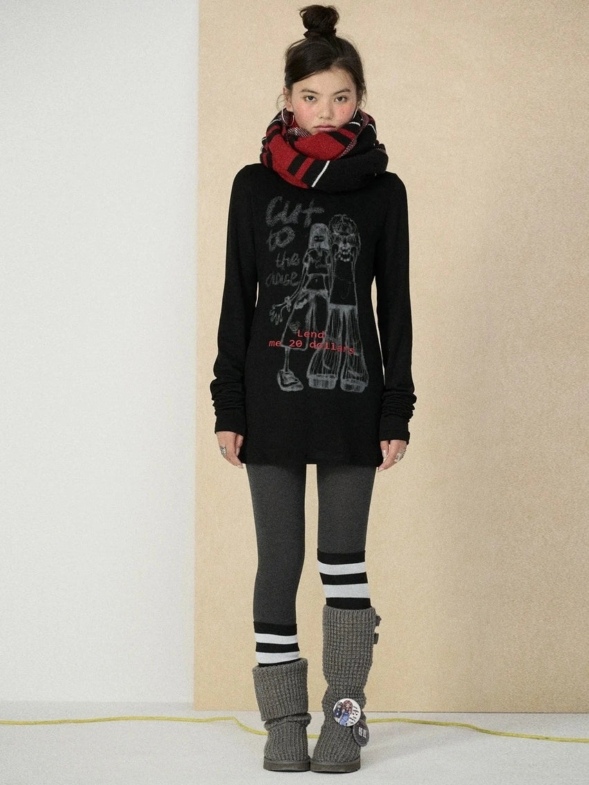 Achihara Soft viscose blend long sleeve straight fit women heart graphic office T-Shirt