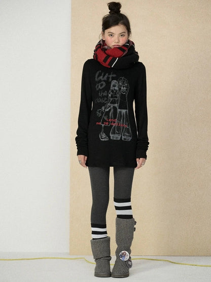 Achihara Soft viscose blend long sleeve straight fit women heart graphic office T-Shirt