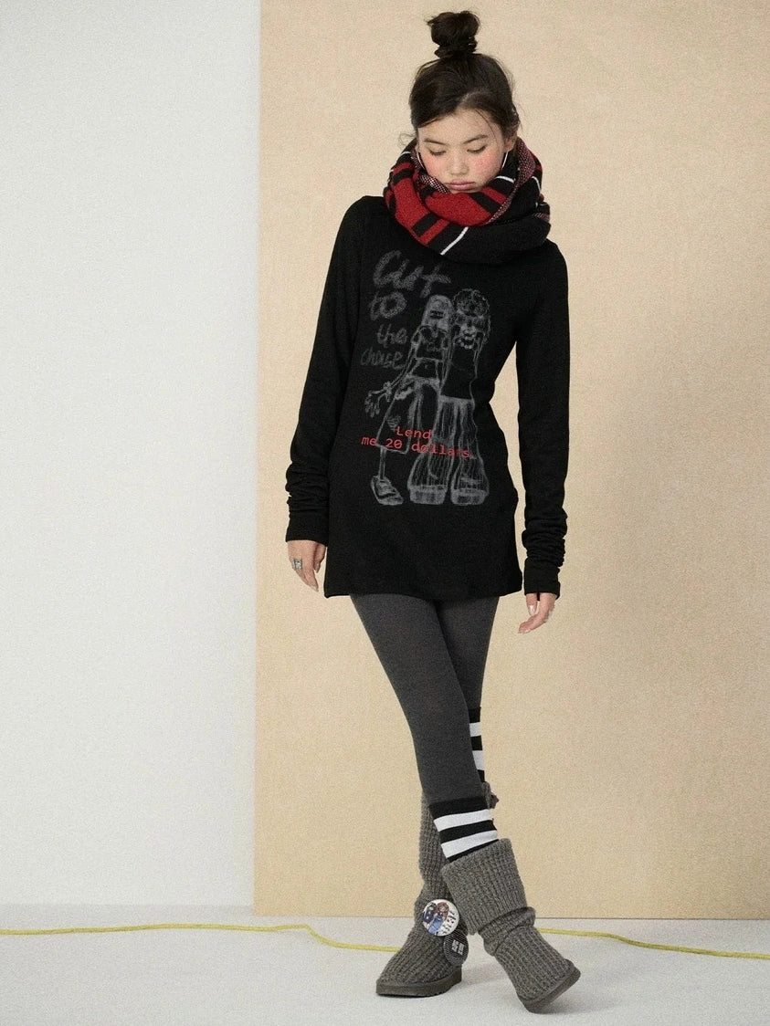 Achihara Soft viscose blend long sleeve straight fit women heart graphic office T-Shirt