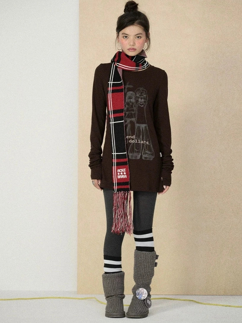 Achihara Soft viscose blend long sleeve straight fit women heart graphic office T-Shirt