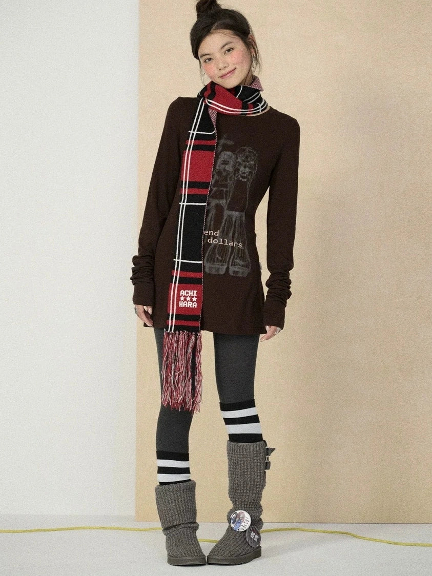 Achihara Soft viscose blend long sleeve straight fit women heart graphic office T-Shirt