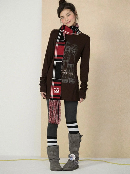 Achihara Soft viscose blend long sleeve straight fit women heart graphic office T-Shirt