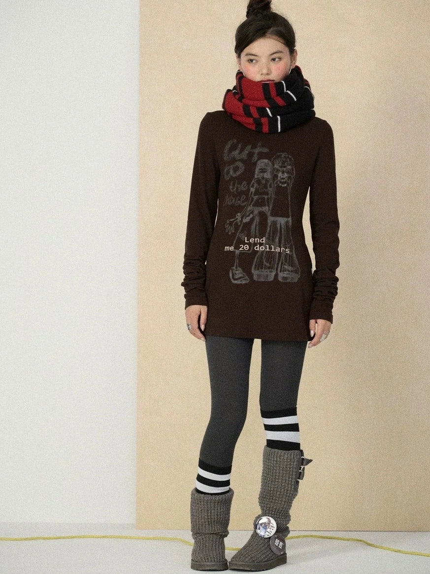 Achihara Soft viscose blend long sleeve straight fit women heart graphic office T-Shirt