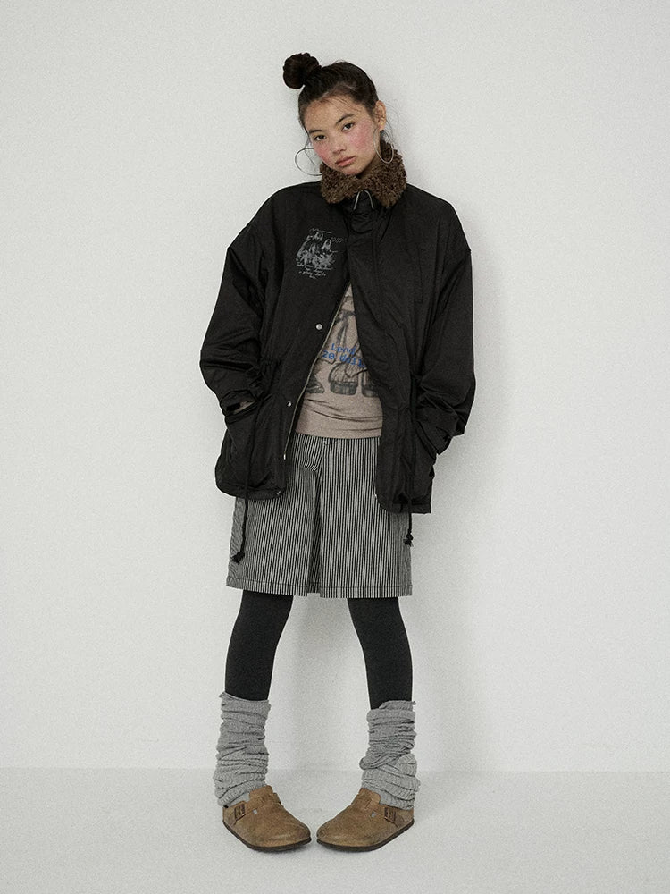 Achihara Solid Color Zip Up Midlength Relaxed Fit Women Commuter Polyester Puffer Jacket-1