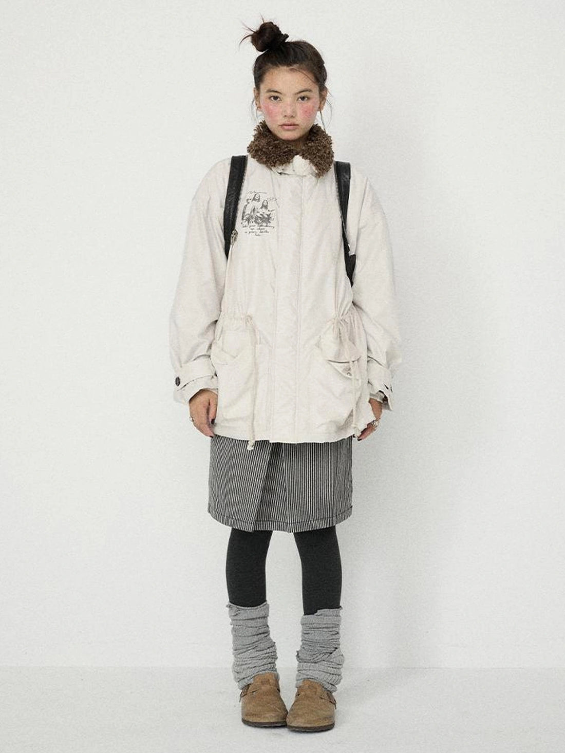 Achihara Solid Color Zip Up Midlength Relaxed Fit Women Commuter Polyester Puffer Jacket