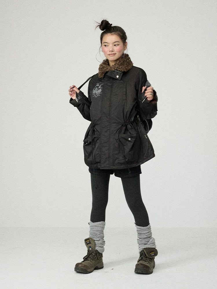 Achihara Solid Color Zip Up Midlength Relaxed Fit Women Commuter Polyester Puffer Jacket-3