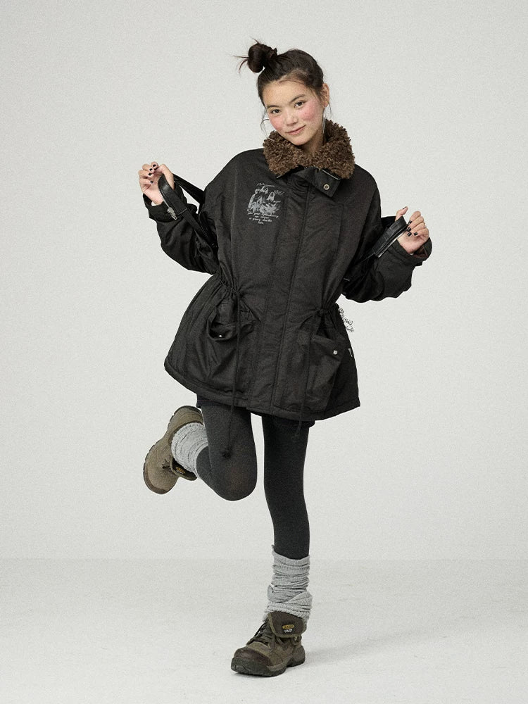 Achihara Solid Color Zip Up Midlength Relaxed Fit Women Commuter Polyester Puffer Jacket-5