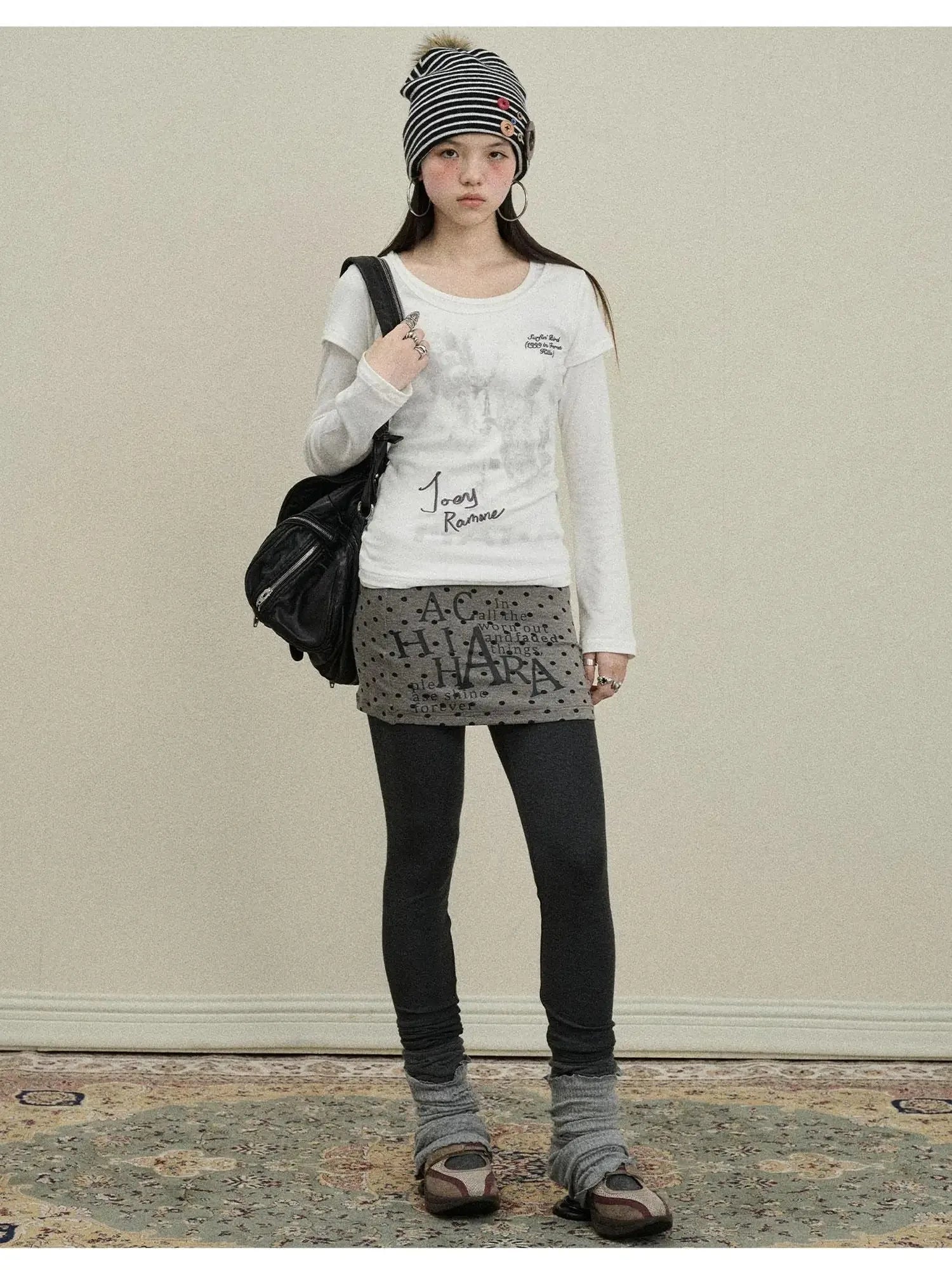 Souffle Knit Flared Pants With False Two Piece Design