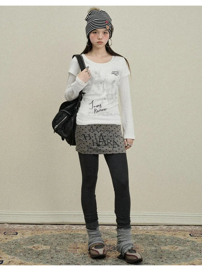 Souffle Knit Flared Pants With False Two Piece Design