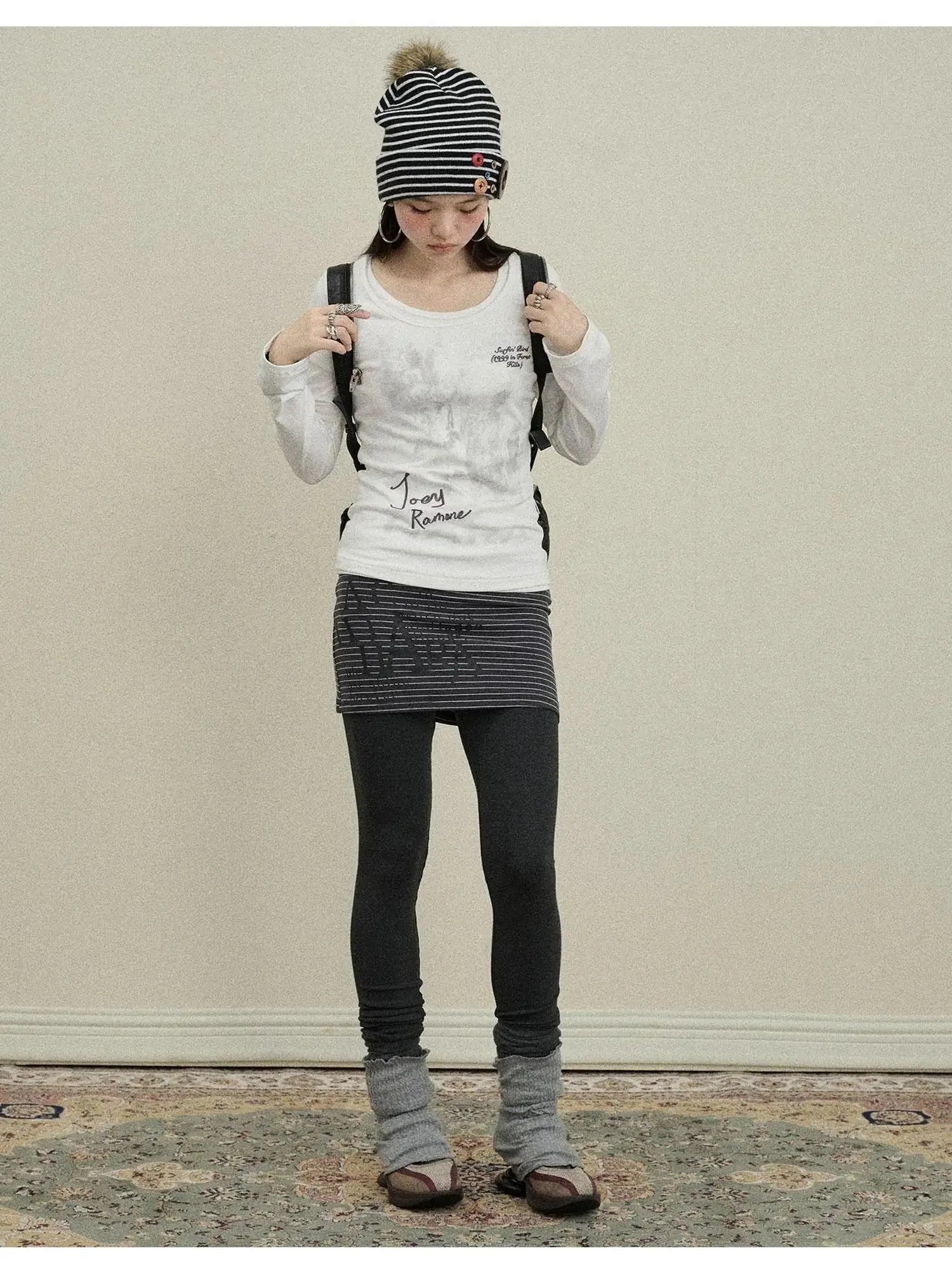 Souffle Knit Flared Pants With False Two Piece Design