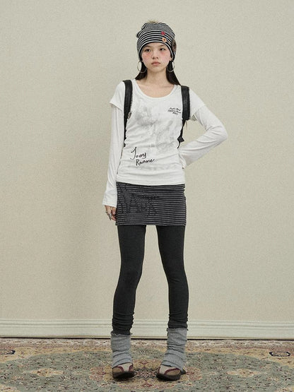 Souffle Knit Flared Pants With False Two Piece Design