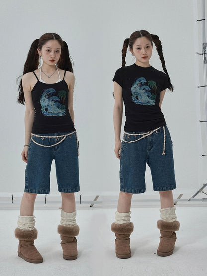 Achihara Sparkly Disco Summer Sleeveless T-Shirt &amp; Vest