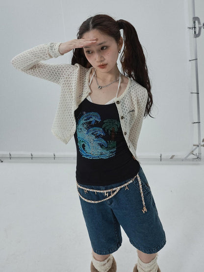 Achihara Sparkly Disco Summer Sleeveless T-Shirt &amp; Vest