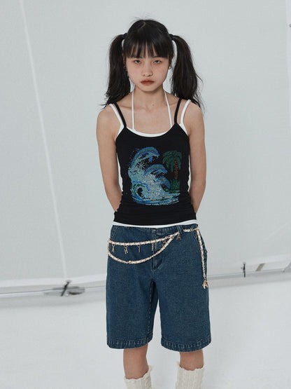 Achihara Sparkly Disco Summer Sleeveless T-Shirt &amp; Vest